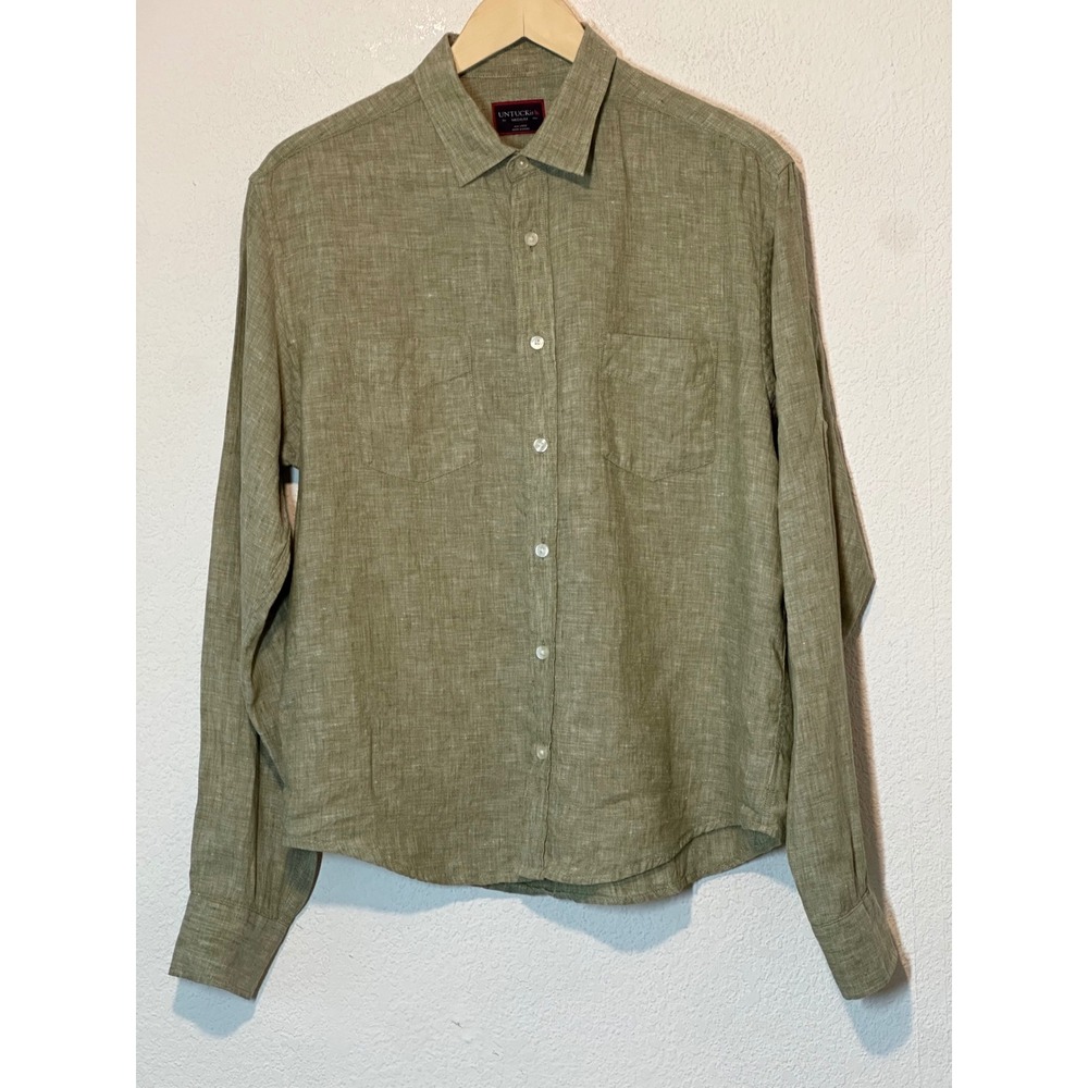 UNTUCKit Mens Medium Green 100% Linen Long Sleeve Button Down Shirt